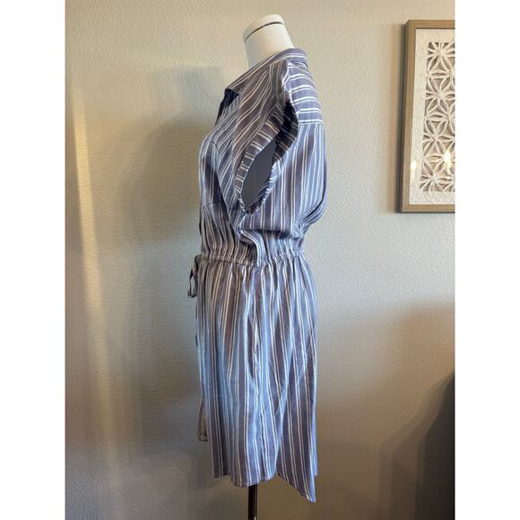 JAPNA Shirt Dress Blue White Striped Elastic Waist Casual Travel | MEDIUM - Picture 6 of 7